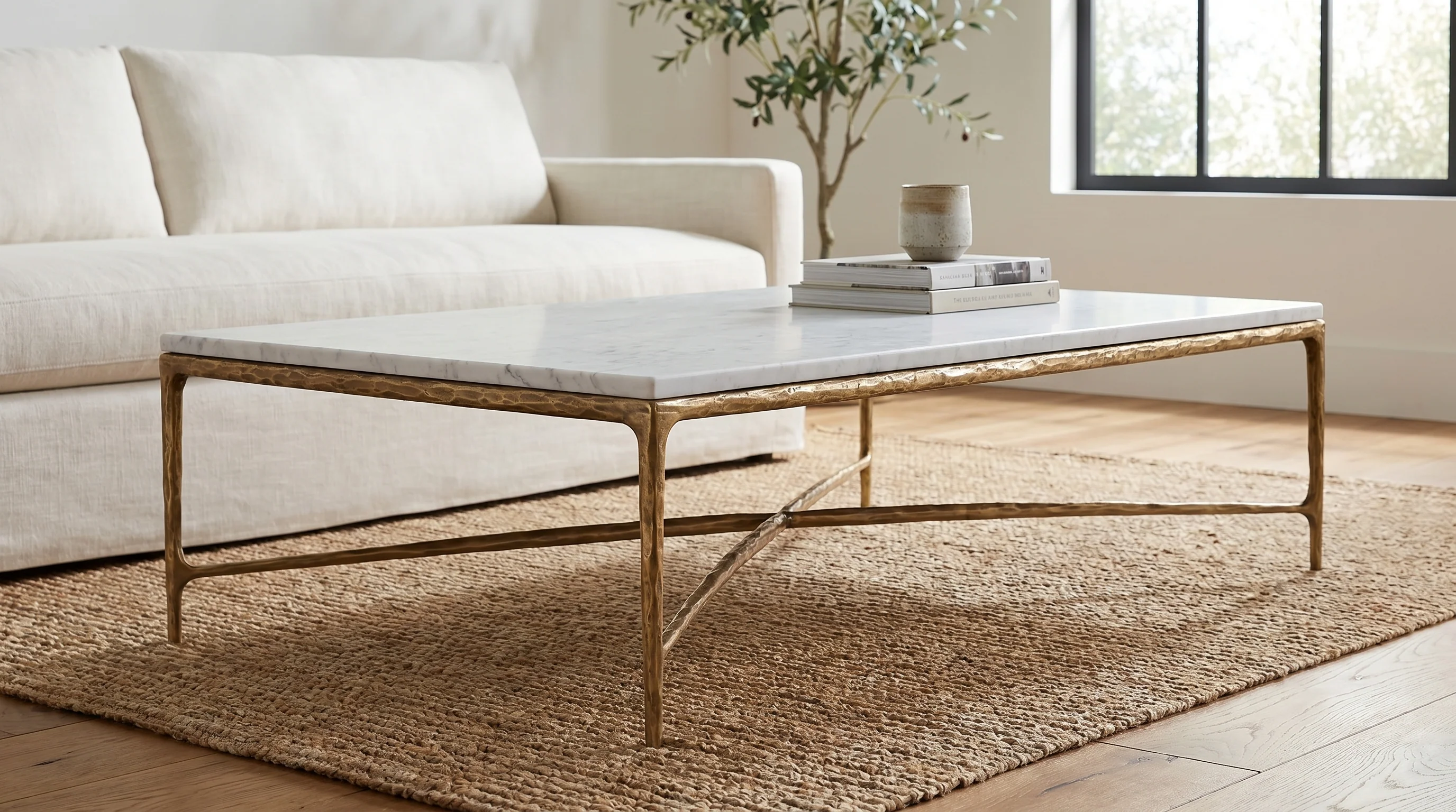 Otay Forged Marble Coffee Table - Forged Brass