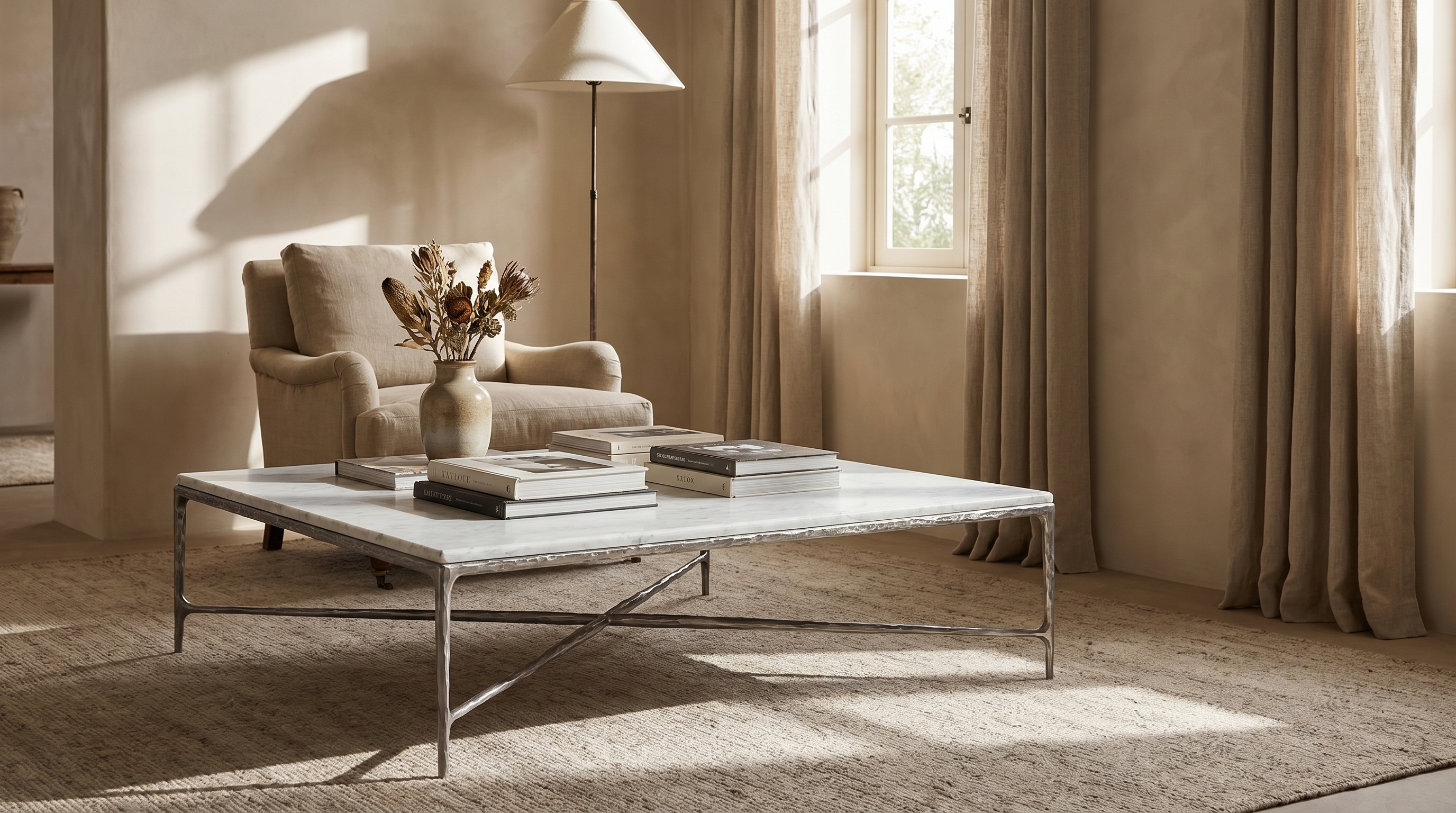 Otay Forged Marble Coffee Table — Raw Stainless