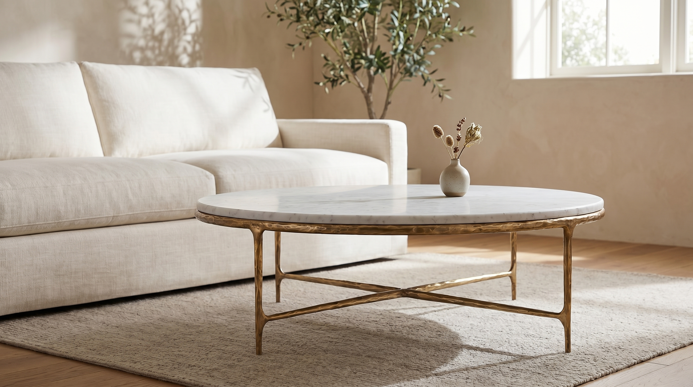 Cortez Round Forged Marble Coffee Table - Forged Brass