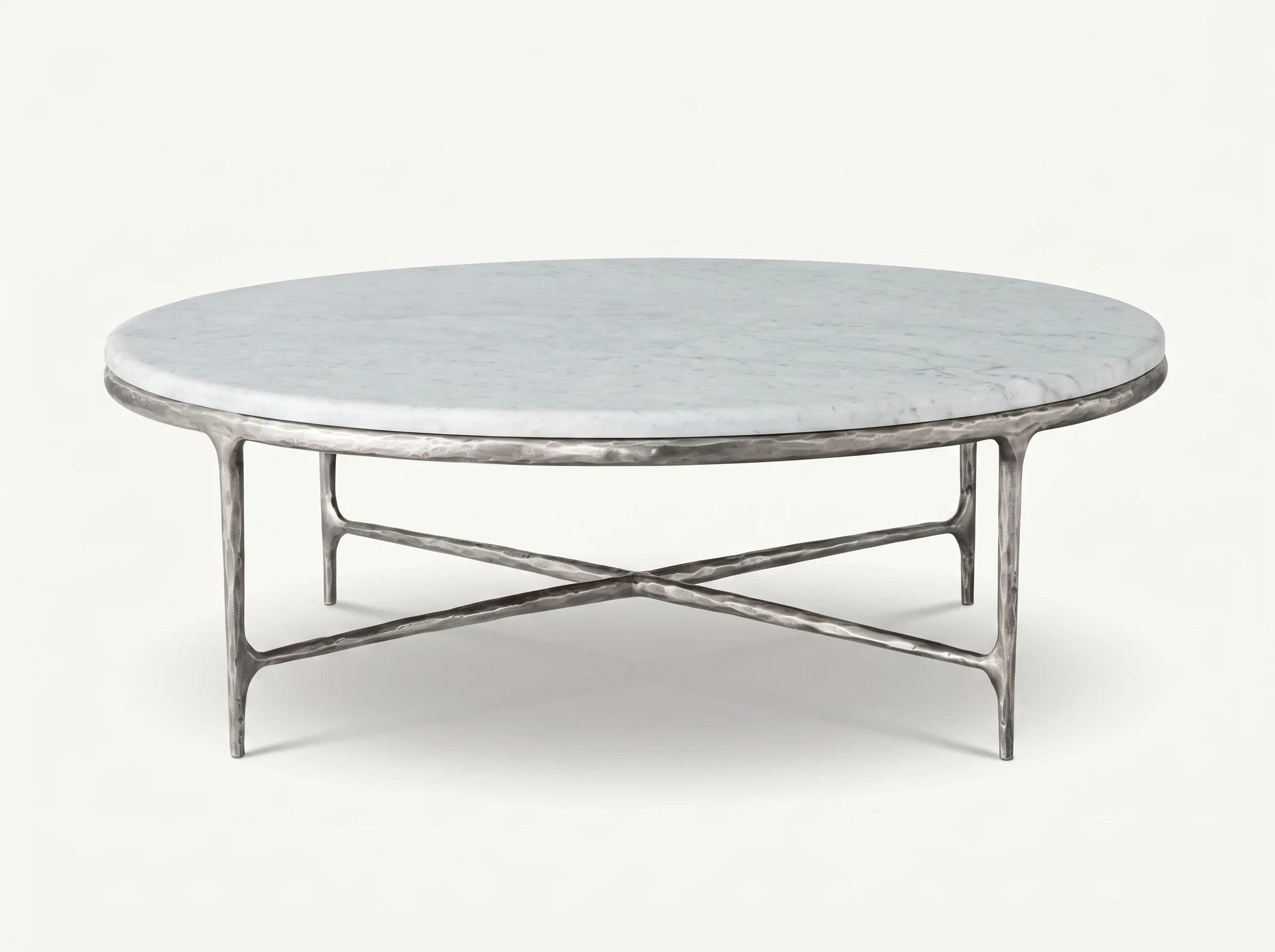 Cortez Round Forged Marble Coffee Table in Raw Stainless