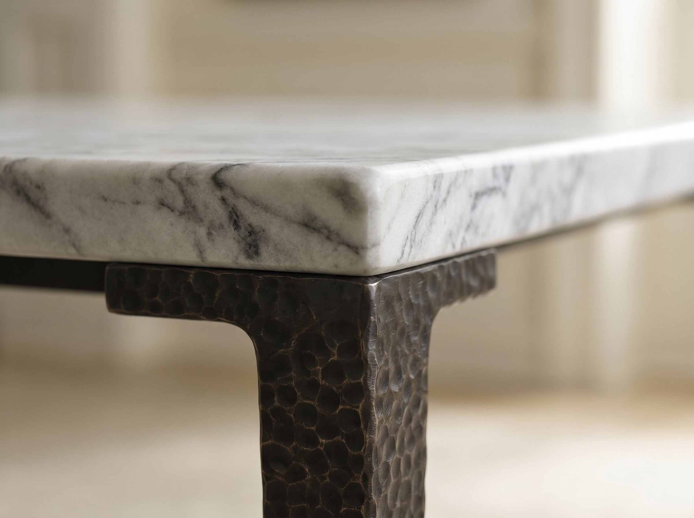 Del Mar Cast Coffee Table in White Marbled, Detail