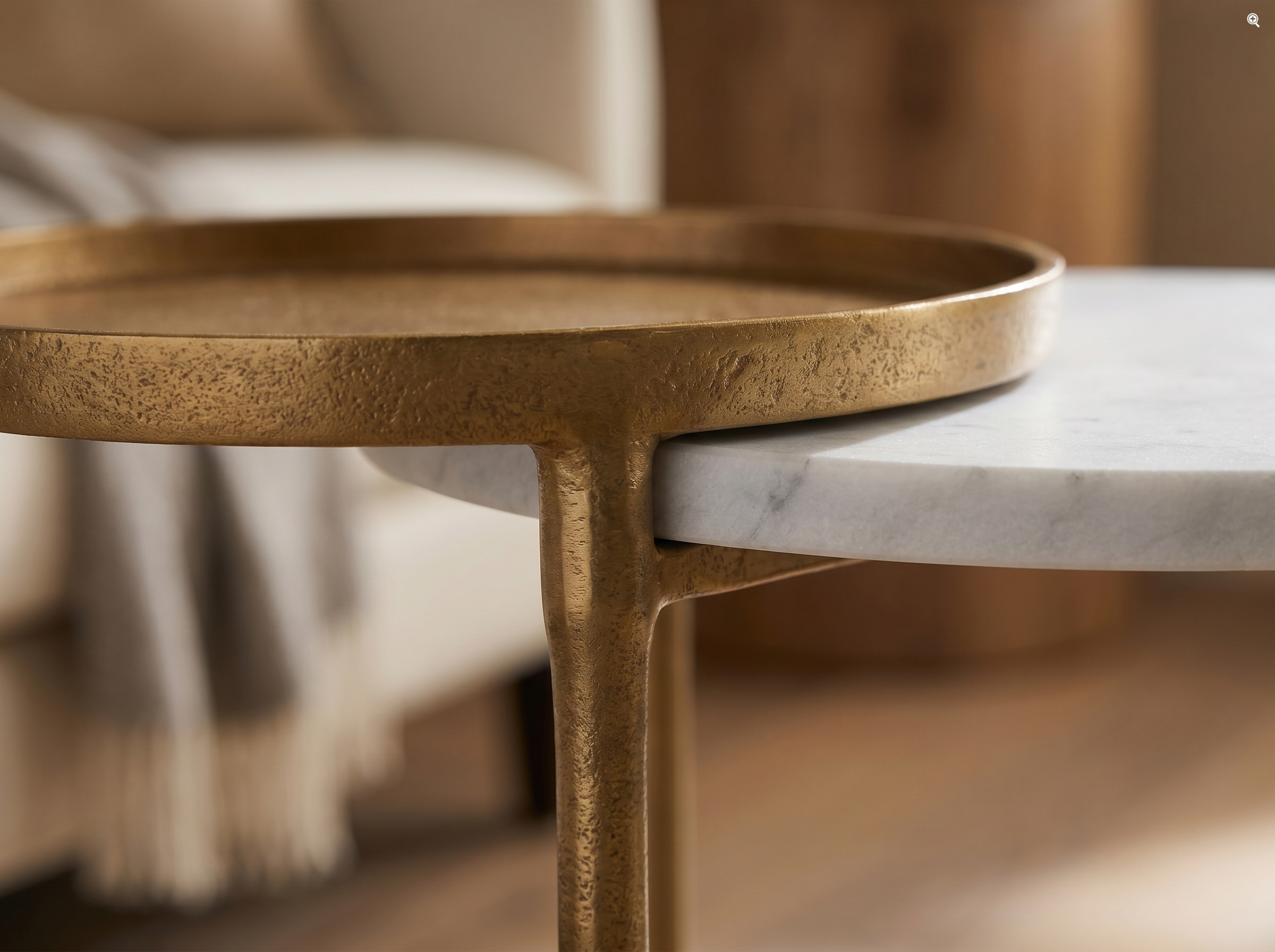 Encinitas Pedestal Side Table in Antique Brass — Detail