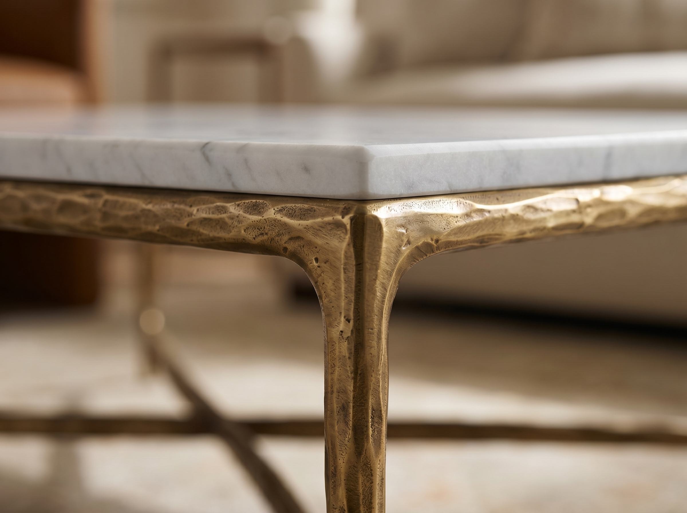 Otay Forged Marble Coffee Table in Forged Brass — Detail