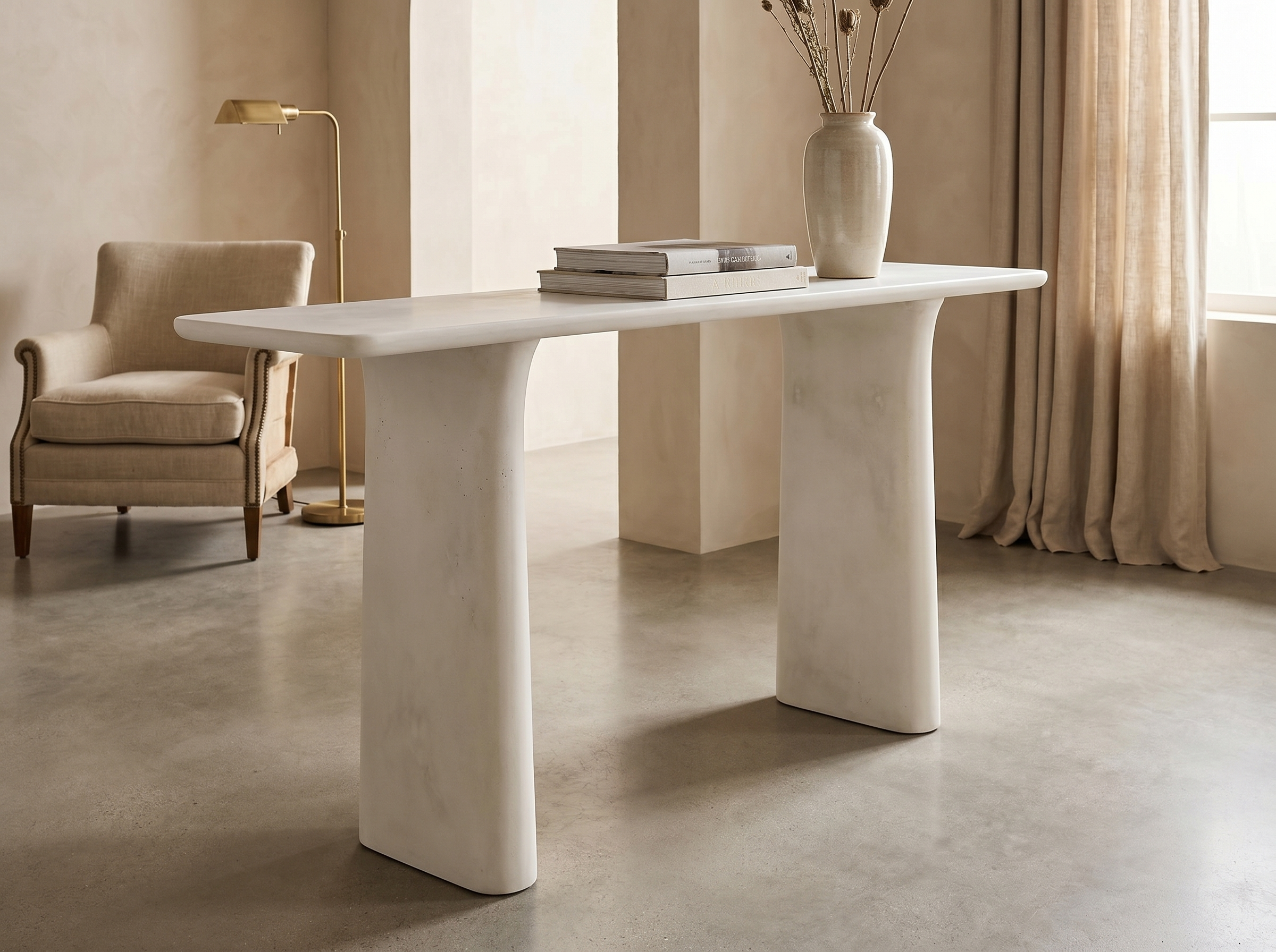 Solana Concrete Console Table in White Concrete — Styled
